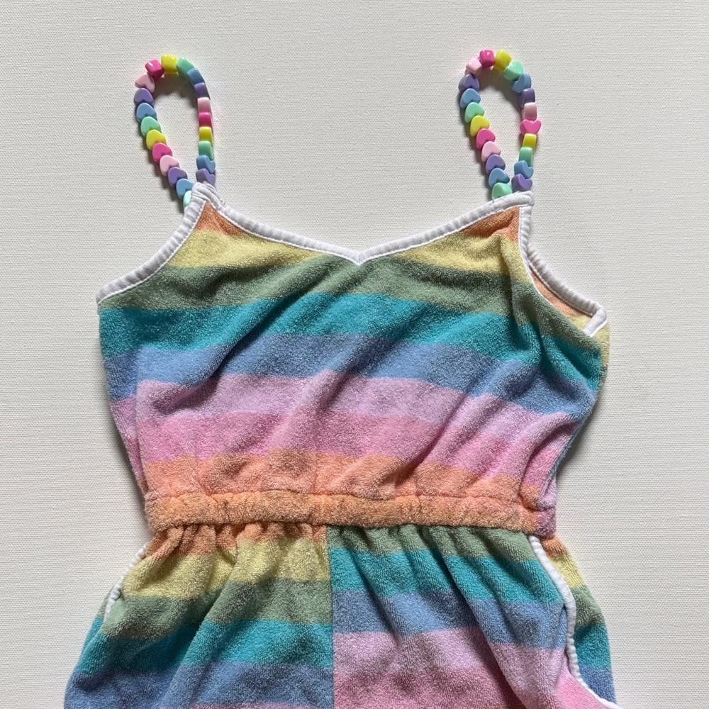 Colorful Terry Romper with Heart Bead Straps